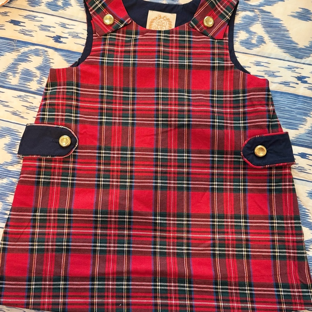 The Beaufort Bonnet Company Christmas Red Plaid Dress with Gold Button